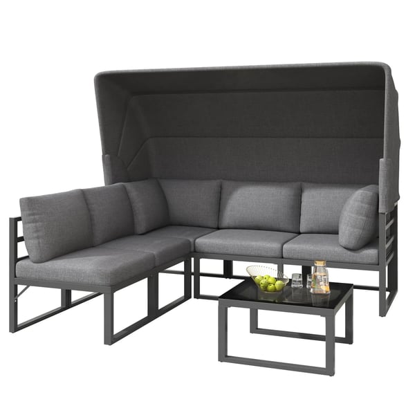 Puutarhan lounge-setti - Ulkokalusteryhmä - Säänkestävä - Jakkara ja pöytä - Parvekkeelle ja puutarhaan - Vaaleanharmaa Puutarhan lounge-setti - Ulkokalusteryhmä - Säänkestävä - Jakkara ja pöytä - Parvekkeelle ja puutarhaan - Vaaleanharmaa