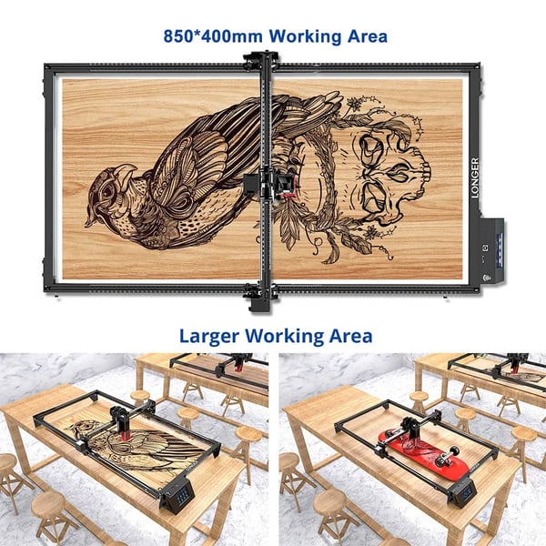 Ray5 laserkaiverrin - Y-akselin laajennussarja - Laajentaa työalueen 40×85 cm:iin (40×40 cm:stä) - Parempi tehokkuus - Valkoinen