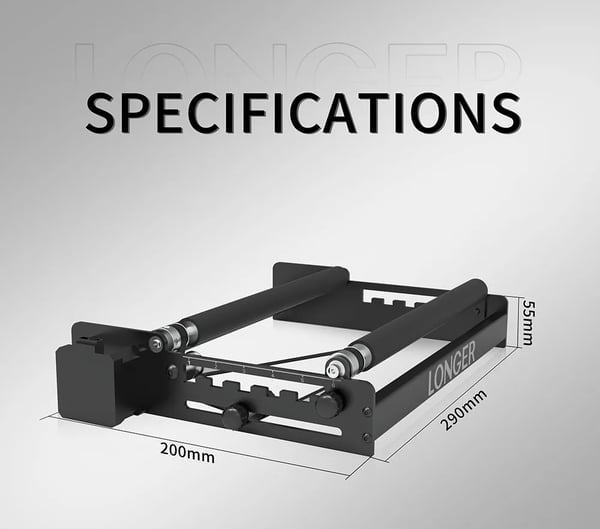 Rotationsrulle til lasergravering - Drejeenhed - Graveringsdiameter 6–200 mm - 360° rotation - Til cylindriske emner, glas og kopper - Hvid