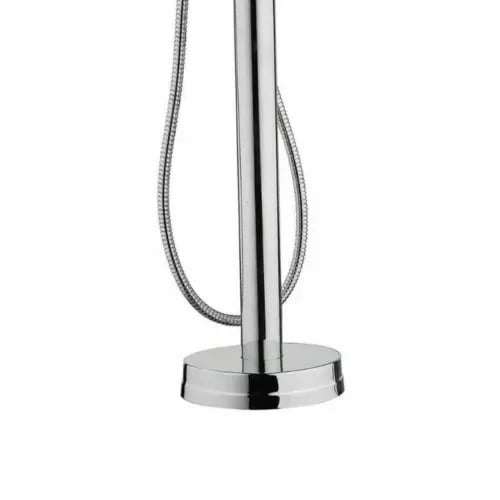 Badekarsarmatur - Fritstående Gulvmodel - Håndbruser - Varm/Kold Blandingsbatteri - 360° Håndbruserhoved - Messing Ventilkerne - Lysegrå/Sølv