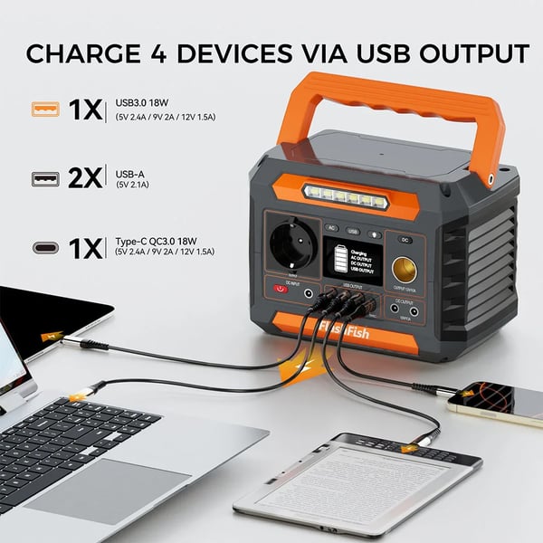 Kannettava virtalähde - P66-300W - 230,88Wh - 300W AC (600W huippu) - 220V EU‑pistorasia - USB QC3.0 & Type‑C - Natriumioniakku - Musta