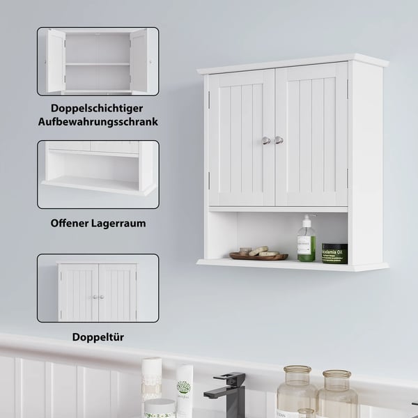 Badeværelsesskab - Underskab - Under 60 cm - 2 Døre - MDF og Spånplade - Samling Kræves - Uden Bordplade og Spejl - Moderne Design - Hvid