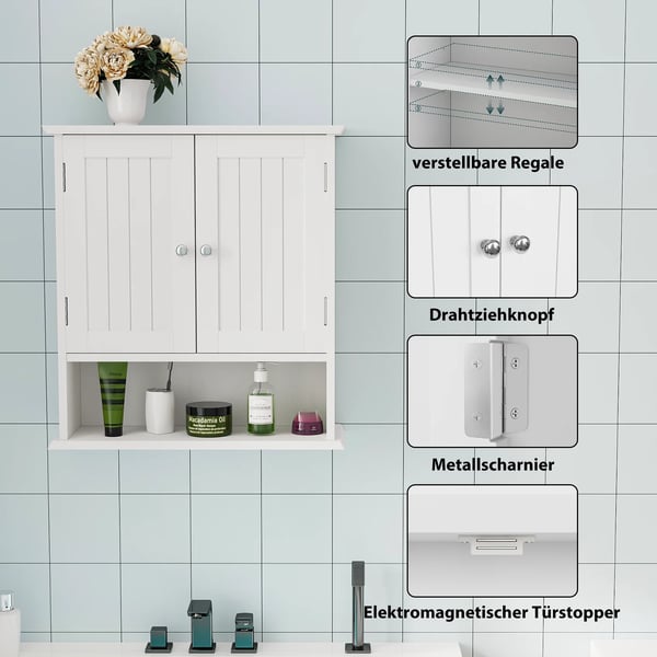 Badeværelsesskab - Underskab - Under 60 cm - 2 Døre - MDF og Spånplade - Samling Kræves - Uden Bordplade og Spejl - Moderne Design - Hvid