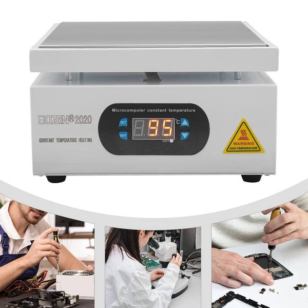 Konstant temperatur forvarmeplade - Mikrocomputer-styret lodde-preheater - 500W - Til BGA/SMD - EU-stik - Aluminiumlegering - Sølv
