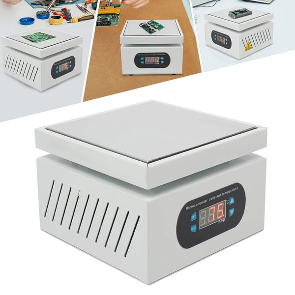 Konstant temperatur forvarmeplade - Mikrocomputer-styret lodde-preheater - 500W - Til BGA/SMD - EU-stik - Aluminiumlegering - Sølv