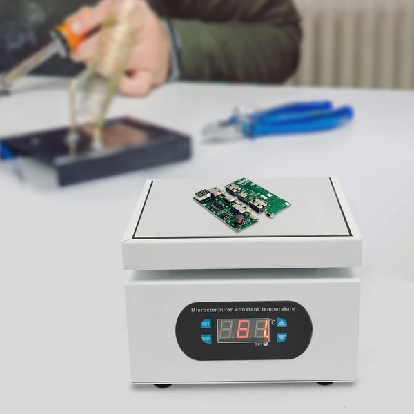 Konstant temperatur forvarmeplade - Mikrocomputer-styret lodde-preheater - 500W - Til BGA/SMD - EU-stik - Aluminiumlegering - Sølv