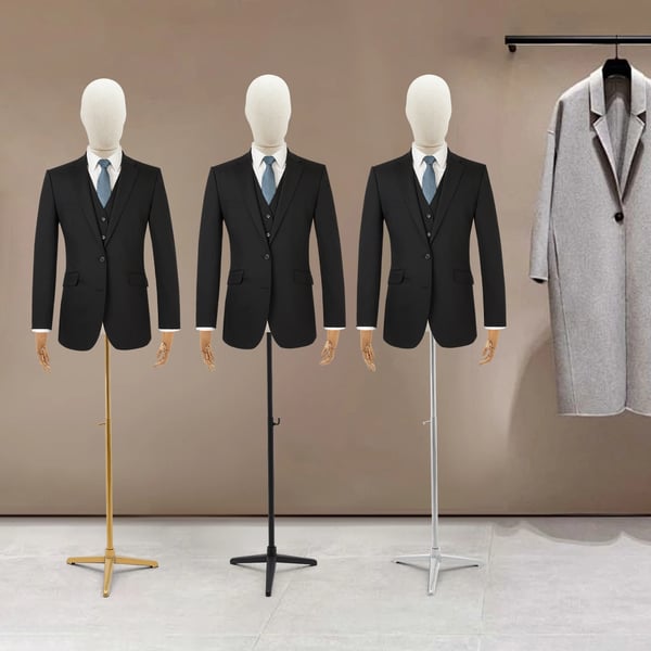 Herre mannequin - Torso med stativ - Højdejusterbar 135–193 cm - Metal trefod - Til butik/display - Brun