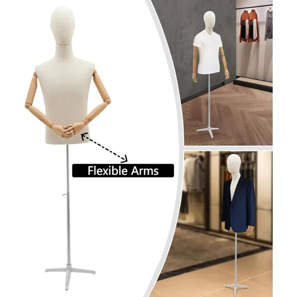 Herre mannequin torso - Overkrop - Højdejusterbar 135–193 cm - Metal tripodstativ - Til butiksdisplay - Rød