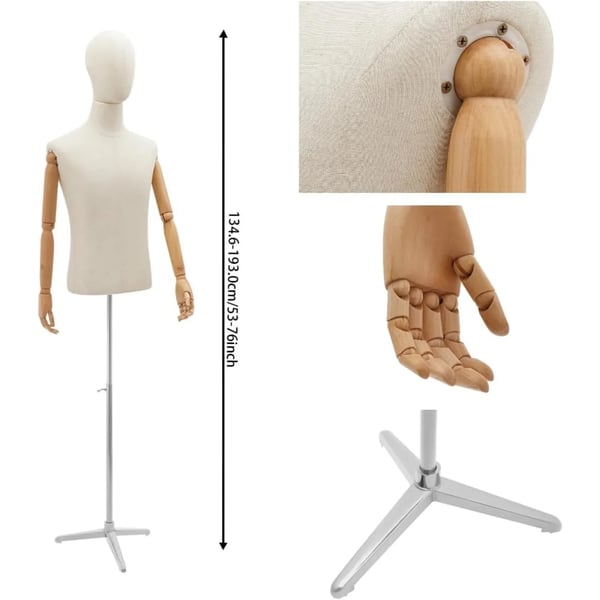 Herre mannequin torso - Overkrop - Højdejusterbar 135–193 cm - Metal tripodstativ - Til butiksdisplay - Rød