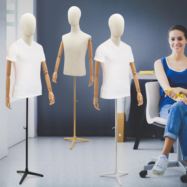 Herre mannequin torso - Overkrop - Højdejusterbar 135–193 cm - Metal tripodstativ - Til butiksdisplay - Rød