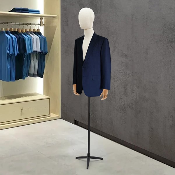 Skyltdocka herr - Torso med stativ - Höjdjusterbar 135–193 cm - Metall trebensstativ - För butik/exponering - Brun