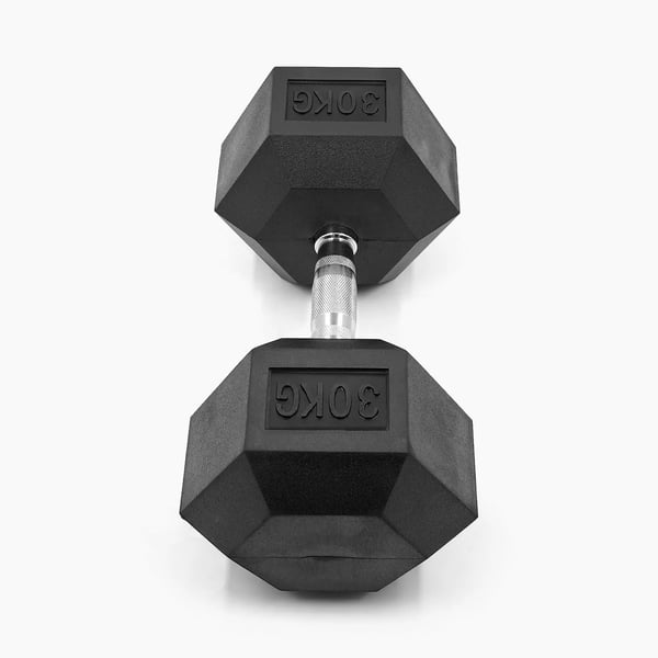 Hexagon-håndvægt - 30 kg 1 stk - Gummibelagt - Sekskantet design - Skridsikkert ergonomisk kromgreb - Til styrketræning