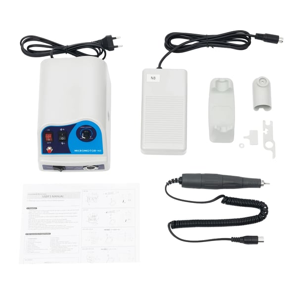 Tandlægelab mikromotor N8 - Elektrisk poler- og slibemaskine - 80 W - 0–45000 rpm - 2,35 mm spændepatron - EU-stik - Hvid