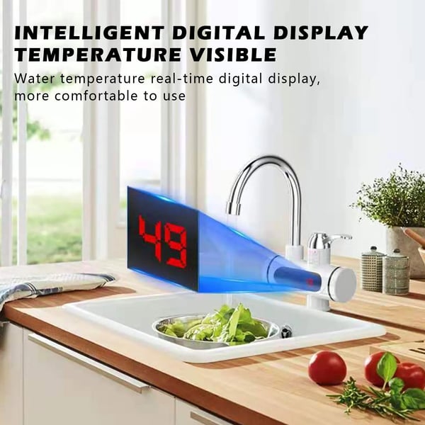 Instant varmtvandskran - Elektrisk gennemstrømsvarmer til køkkenhane - Opvarmning på 3 sek - Tankløs - LED-display - 220V EU - Lysegrå