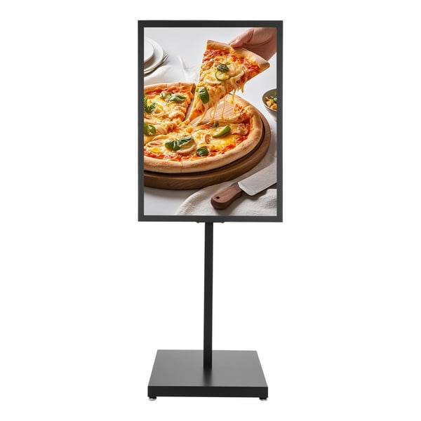 Plakatstander - Gulvstående skiltestander - Ramme 90×65 cm - Totalhøjde 160 cm - Indendørs/Udendørs - Jern - Justerbare fødder 1 cm - Sort