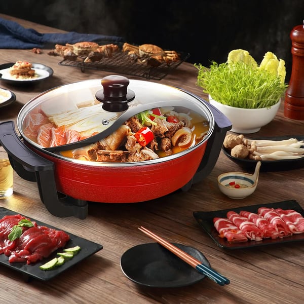 Elektrisk hotpot - Yin Yang shabu-gryde - 6 L Kapacitet - 1360 W Effekt - Non-stick Belægning - Med Låg
