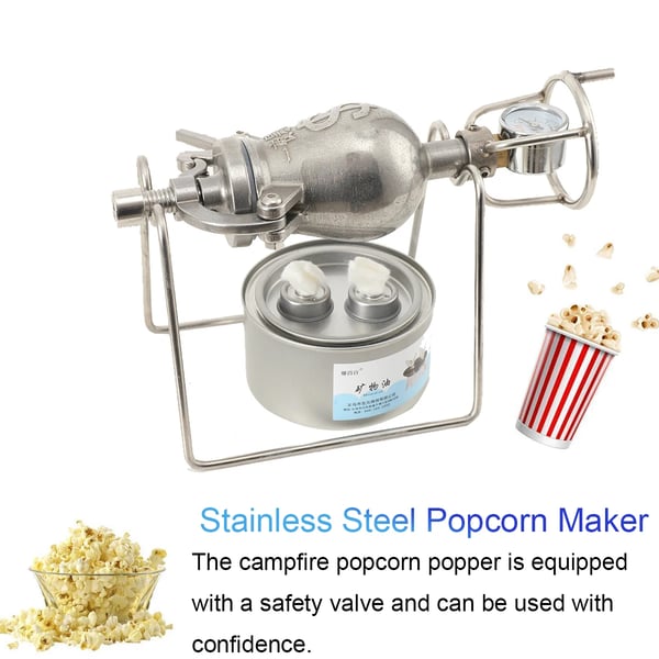 Popcornmaskine - Manuel popcorngryde - Rustfrit stål - Til komfur og åben flamme - Tyk bund - Mini