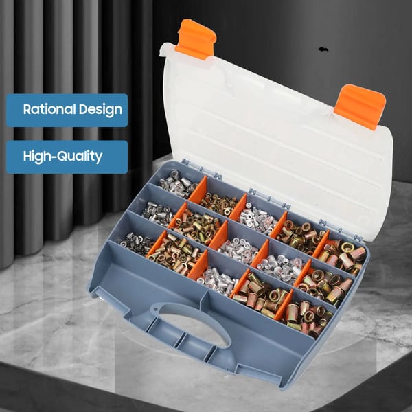 Blindnitte-møtrikker Rivnut - Assorteret sæt - 1200 stk - M3–M12 - Rustfrit stål - Sortimentsboks