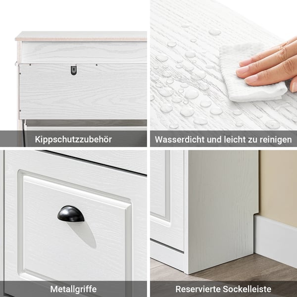 FSR79-WG, kenkäkaappi eteiseen, kapea, 4 kippiluukkua, säädettävät kenkähyllyt, kaatumissuoja, valkoinen
