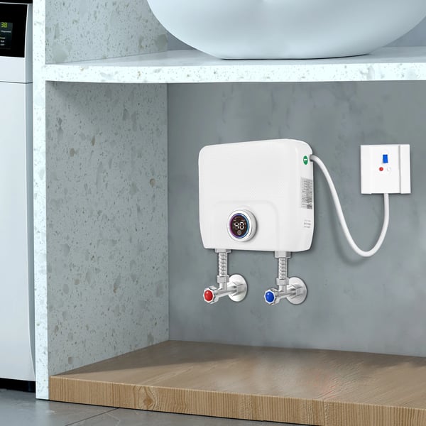 Sähköinen läpivirtausvedenlämmitin, mini 6500 W 220 V, IPX4, välitön kuuma vesi keittiöön/kylpyhuoneeseen, valkoinen