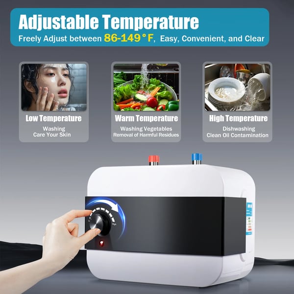 Elektrisk gennemstrømsvandvarmer - 6 l - 1500 W - IPX4 - Hurtig opvarmning - Temperaturstyring 30–65 °C