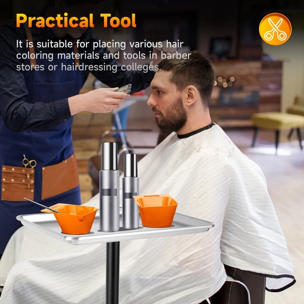 Frisørvogn - Rullevogn til salon - Højdejusterbar 64–108 cm - Opbevaring til hårværktøj - Til salon/barbershop/spa - Sølv