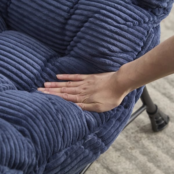 Lounge lænestol - Læsestol med skammel - Armlæn - Sidelomme - Klassisk design - Stofbetræk - L-form - Blå