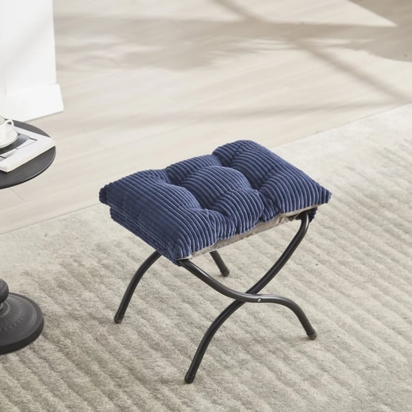 Lounge lænestol - Læsestol med skammel - Armlæn - Sidelomme - Klassisk design - Stofbetræk - L-form - Blå