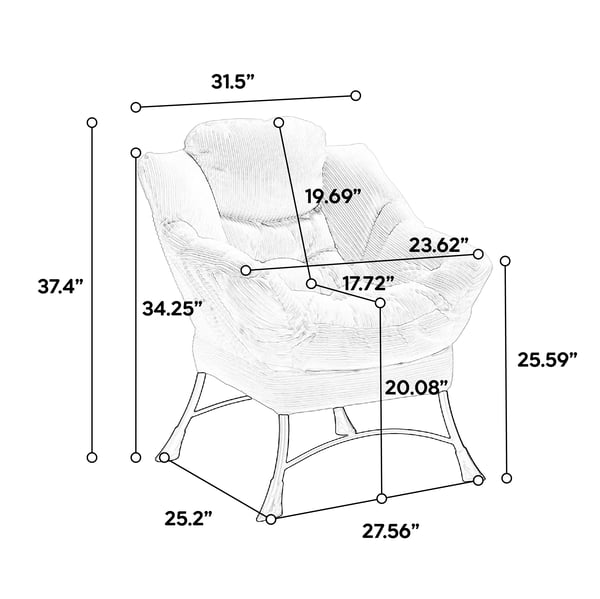 Lounge lænestol - Læsestol med skammel - Armlæn - Sidelomme - Klassisk design - Stofbetræk - L-form - Blå