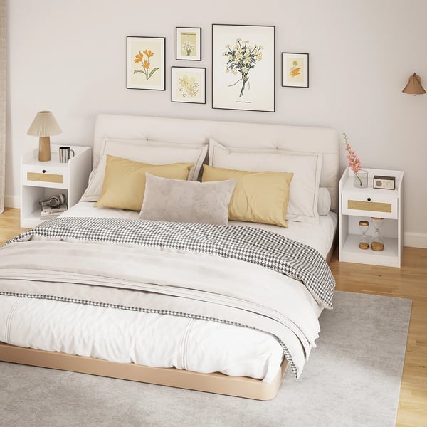 Sängbord - Nattduksbord - Minimalistisk Modern Design - Marockanskt Inspirerad Stil - Med Låda - 40×40×53 cm - Vit