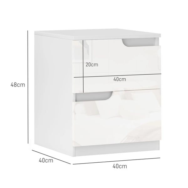 Sängbord/Nattduksbord - Med lådor - Modern minimalistisk - Blank front - 40×40×48 cm - Vit