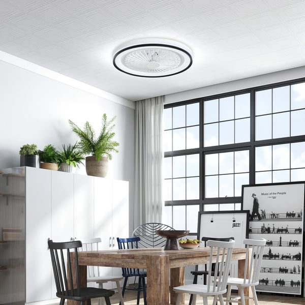 Takfläkt med LED-belysning - Vändbar DC-motor - 6 Hastigheter - Timer - Fjärrkontroll - Ø 48 cm, 48,5 W - EU-kontakt - Vit