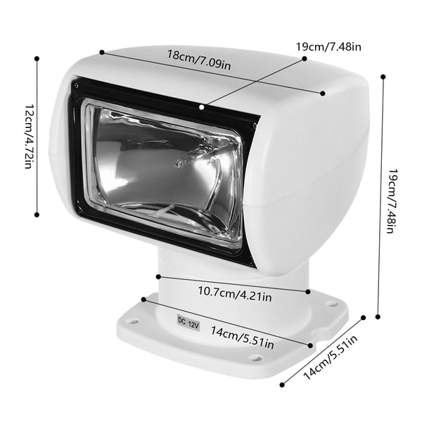 Veneen etsintävalo - Kaukosäädettävä merivalaisin - 2500 Lumen - Kantama 800 m - 5 m Kaapeli - 12 V DC - 100 W - Valkoinen