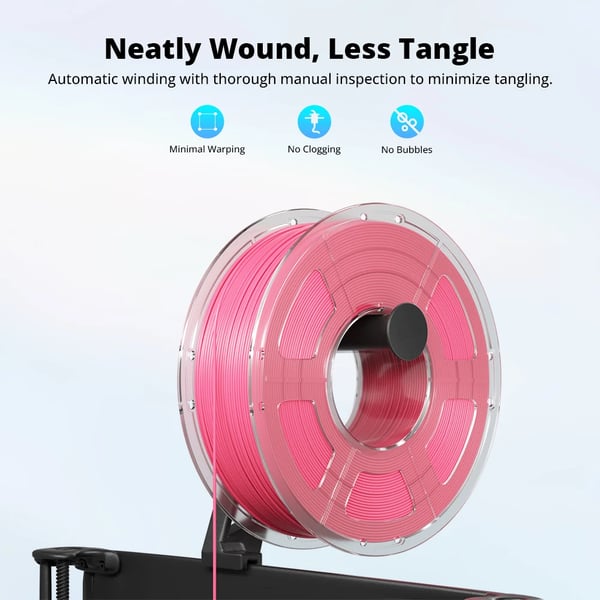 3D-printer filament - PLA 1 kg spole - 1,75 mm ±0,02 mm - Høj hastighed 50–600 mm/s - 190–260 °C, varmebed 50–60 °C - Pink