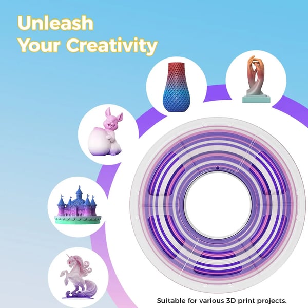 PLA Filament - 3D-printerfilament - Rainbow 1 kg - 200–240°C, varmebed 50–60°C - 50–200 mm/s - Farveskift hver 100 g - Orange