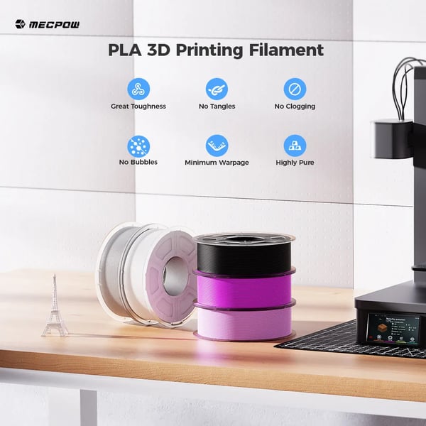 PLA 3D-printerfilament - 1,75 mm - 1 kg spole - 30–300 mm/s - 190–230°C - byggeplade 50–60°C - ±0,02 mm - Sort