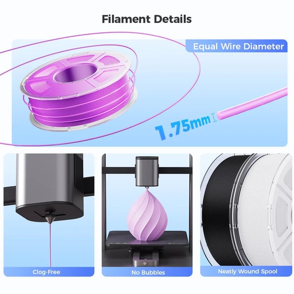 3D-printerfilament - PLA 1,75 mm ±0,02 mm - Vægt 1 kg - Hastighed 30–300 mm/s - 190–230°C, Varmebed 50–60°C - Blå