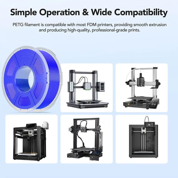 PETG 3D-printerfilament - 1,75 mm ±0,02, 1 kg - Høj hastighed 30–600 mm/s - Printtemp. 230–250 °C - Varmebed 60–80 °C - Hvid