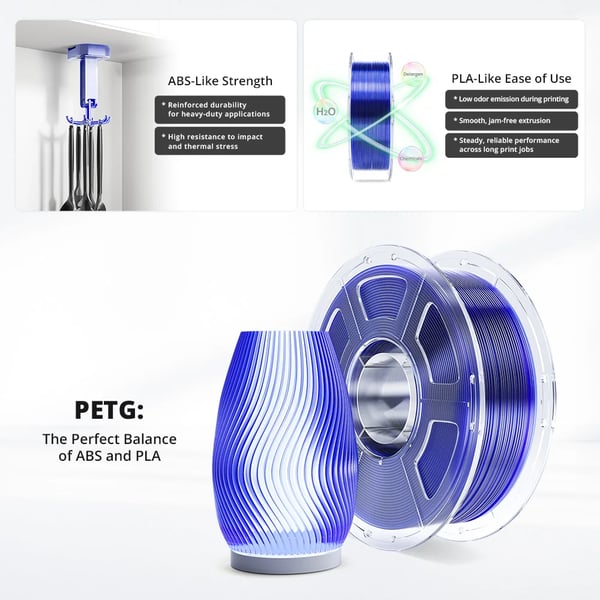 PETG 3D-printerfilament - 1,75 mm - 1 kg - ±0,02 mm - 30–600 mm/s - 230–250 °C - Varmebed 60–80 °C - Orange