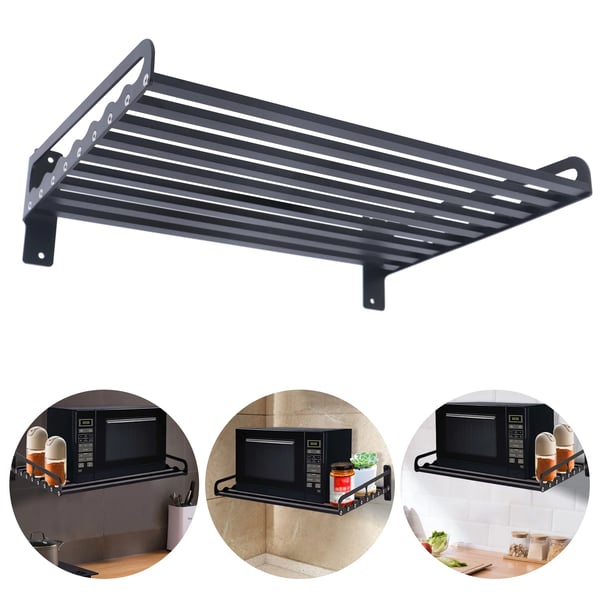 Mikrobølgeovnshylde - Væghængt Hylde - Aluminiumslegering - 50 kg Max Belastning - 50 x 39,5 cm - 1 Niveau - Sort