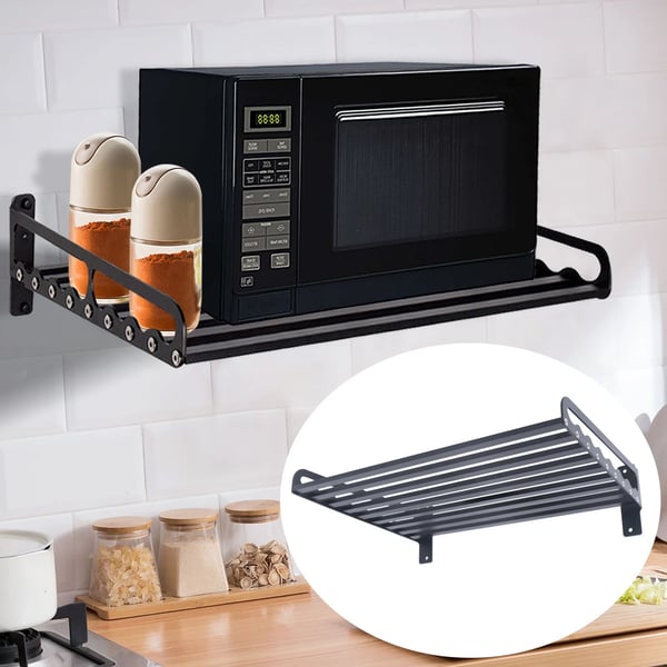Mikrobølgeovnshylde - Væghængt Hylde - Aluminiumslegering - 50 kg Max Belastning - 50 x 39,5 cm - 1 Niveau - Sort