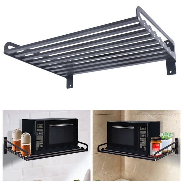 Mikrobølgeovnshylde - Væghængt Hylde - Aluminiumslegering - 50 kg Max Belastning - 50 x 39,5 cm - 1 Niveau - Sort