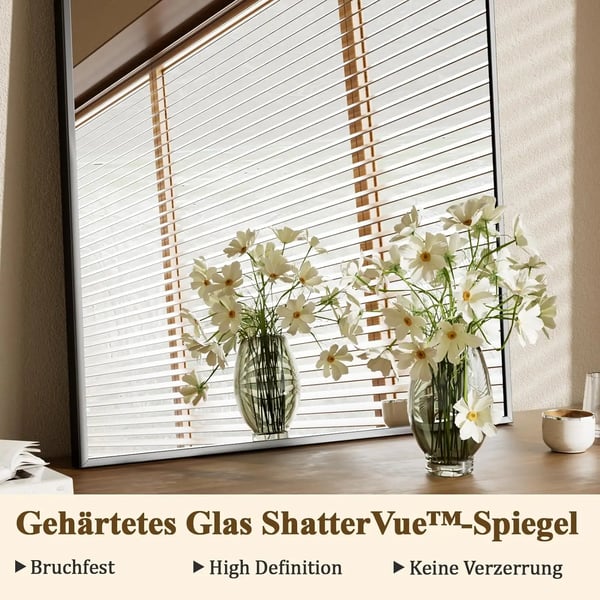 Badeværelsesspejl - Vægspejl - Bueformet - Størrelse 96x66 cm - Hærdet glas - Aluminiumramme - Rustfri - Sort