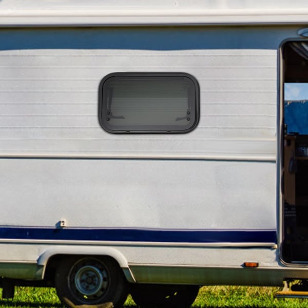 Autocamper-/Campingvognsvindue - Sidevindue med hængsel - 50 x 30 cm - Udadgående push-out - Med insektnet - 85° åbning - Sort