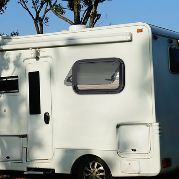 Autocamper-/Campingvognsvindue - Sidevindue med hængsel - 50 x 30 cm - Udadgående push-out - Med insektnet - 85° åbning - Sort