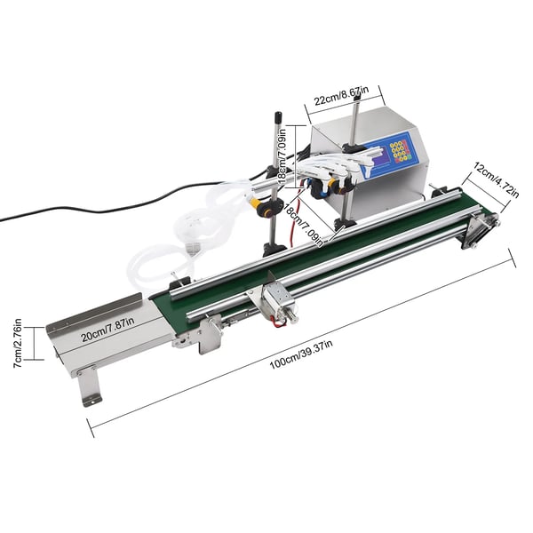 Nestetäyttökone - Automaattinen, 4 suutinta - Virtaus 4×3,2 l/min - Täyttökorkeus 4–25 cm - Pulloille 40–250 mm - 220 V 150 W - CE-hyväksytty