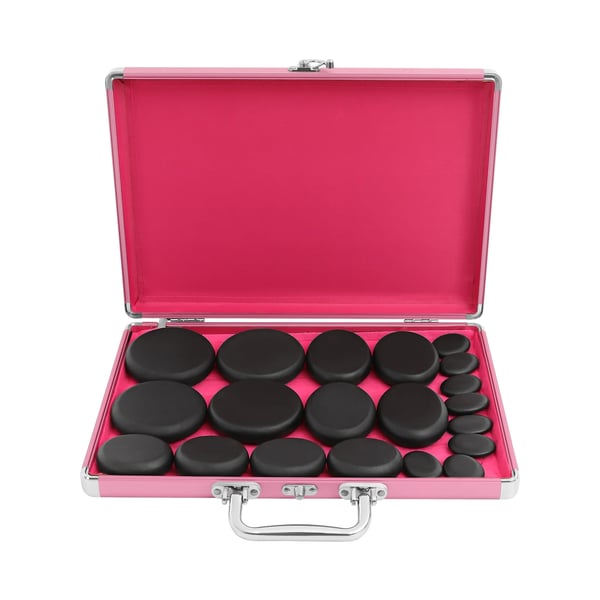 Hot Stone -hierontasetti - Basalttikivet lämmittimellä - 20 kpl - 4 Kokoa - EU-pistoke 220V - 220W - Lämmitin Hanhenkeltainen - Kivien Väri Musta