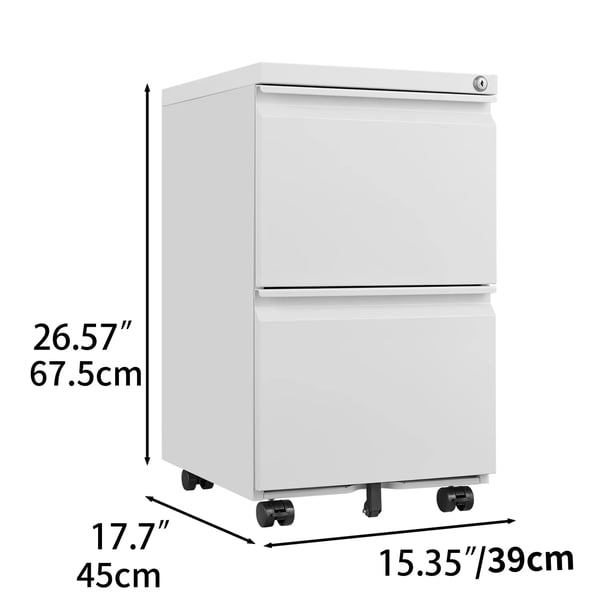 Mobil Rullecontainer Til Kontor - Arkivskab - 2 Skuffer - Med Lås - Stål - Højde 65 cm - Under Skrivebord - Samling Påkrævet