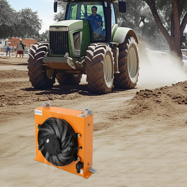 Hydraulisk oliekøler - AH1012T - DC 12V - 100 L/min - 120 W - ≤20 bar (2 MPa) - 6000 kcal/h - RC-gevind 2,54 cm - Gul