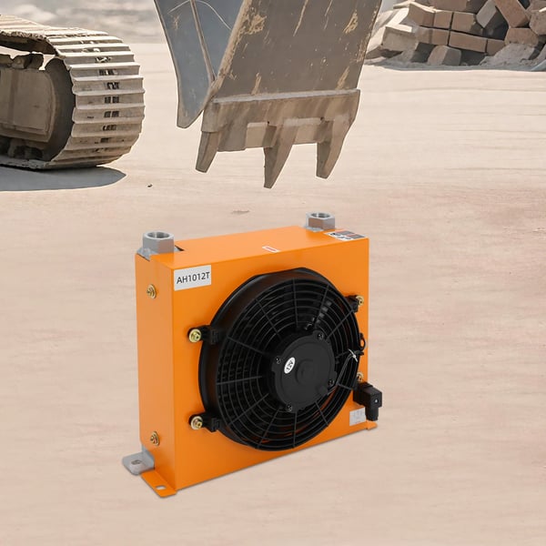 Hydraulisk oliekøler - AH1012T - DC 12V - 100 L/min - 120 W - ≤20 bar (2 MPa) - 6000 kcal/h - RC-gevind 2,54 cm - Gul
